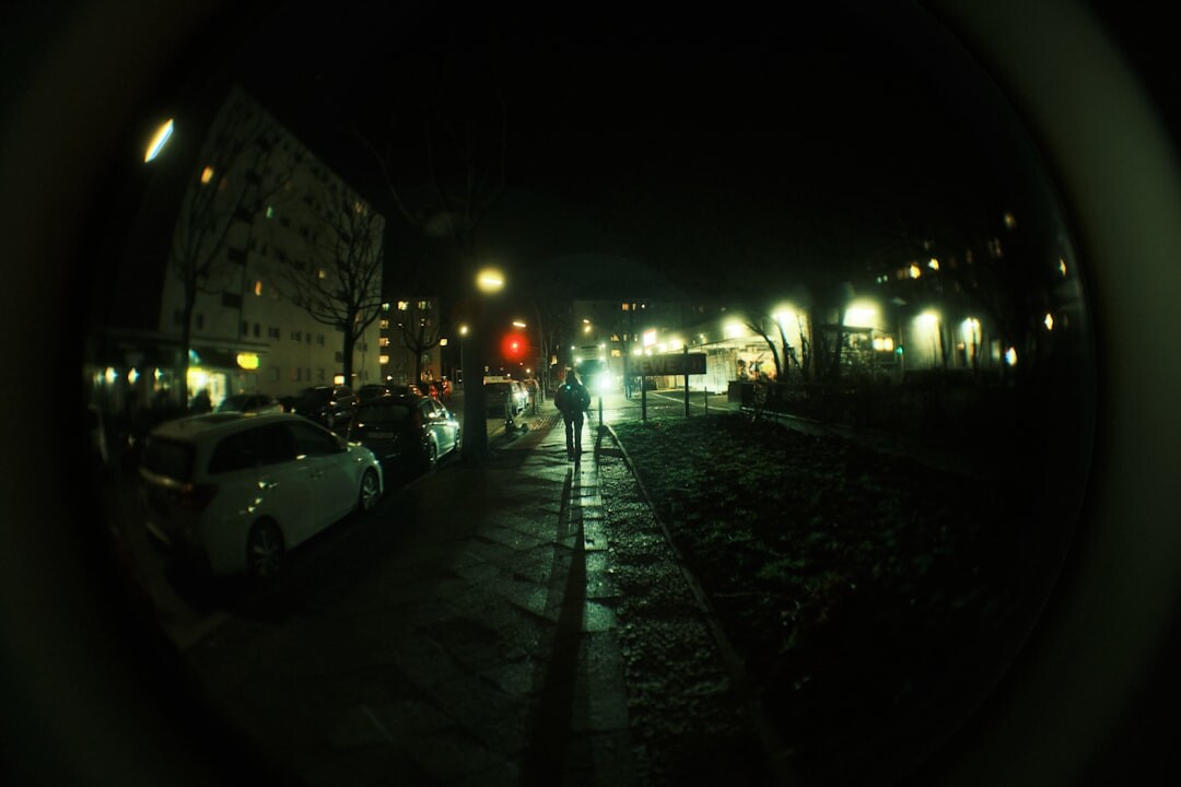 nighttime street scene with camera