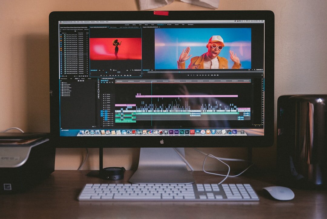 professional video editor at computer